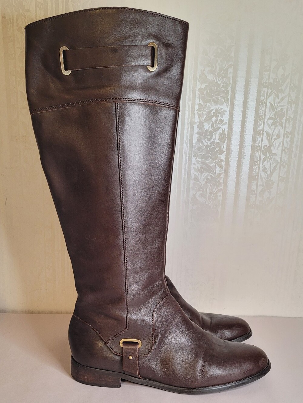 Etienne Aigner E-Gilbert Brown Leather Riding Boots Size 10 - Picture 2 of 12